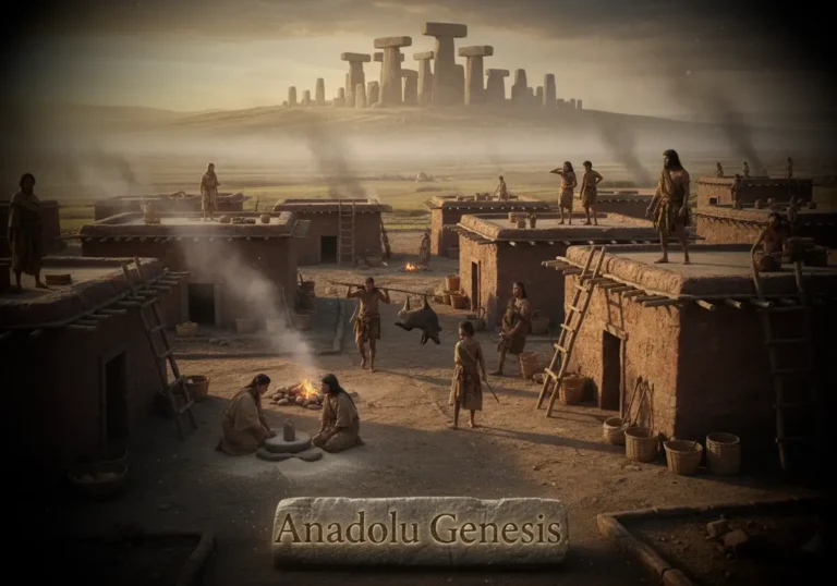 Neolitik Anadolu’da mağaradan köy yaşamına geçişi gösteren, Çatalhöyük benzeri evlerin yer aldığı tarihsel sahne.