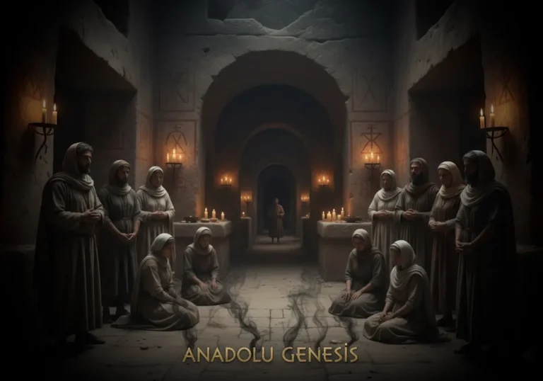 Kapadokya’daki erken Hristiyanların gizli yeraltı ibadethanesini gösteren tarihi ve sinematik Anadolu sahnesi.