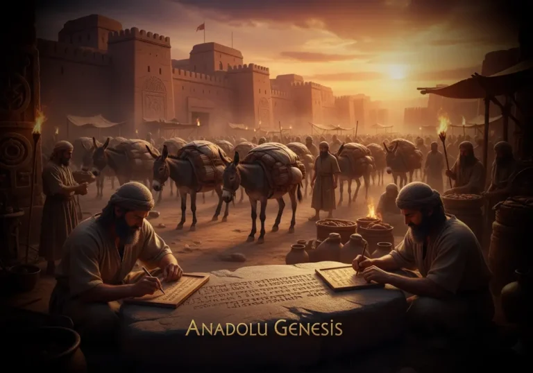 Tunç Çağı Anadolu’sunda Asur tüccarları ve Kültepe’de kil tabletlere çivi yazısı işleyen kâtiplerin canlandırması.
