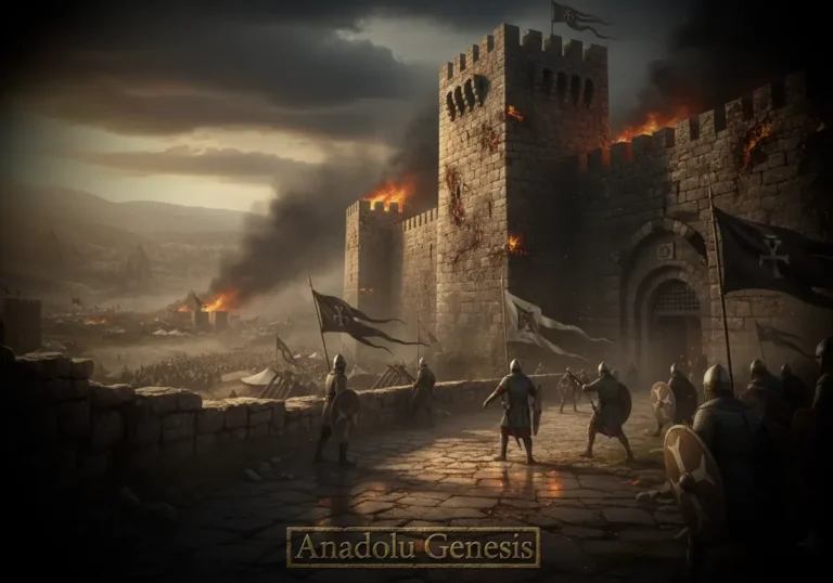 Bizans döneminde Anadolu’da Arap akınlarına karşı savunma yapan askerleri ve surları gösteren tarihsel sahne.