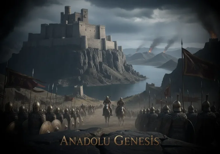 Van Gölü çevresindeki Urartu kaleleri ve zırhlı askerleri gösteren Doğu Anadolu temalı tarihsel savaş sahnesi.