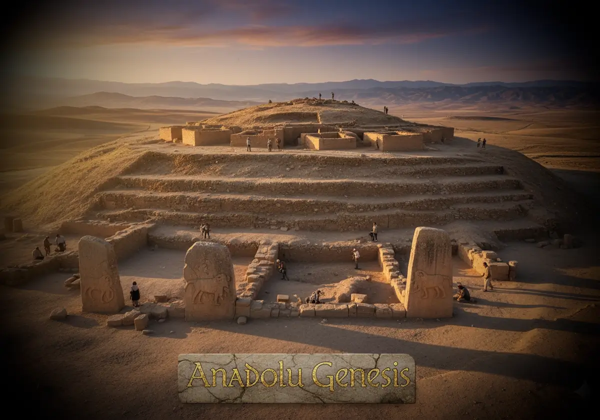 Prehistorik Anadolu’da katman analizi yapılan arkeolojik kazı alanı ve höyük stratigrafisi görünümü.