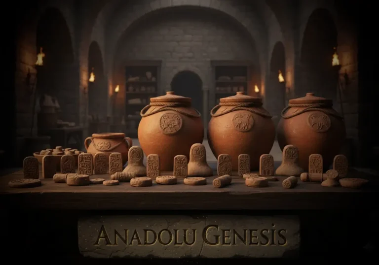 Antik Anadolu’da kil mühürler ve mühürlü kaplar üzerinden mülkiyet ve proto-yazının gelişimini gösteren tarihsel sahne.