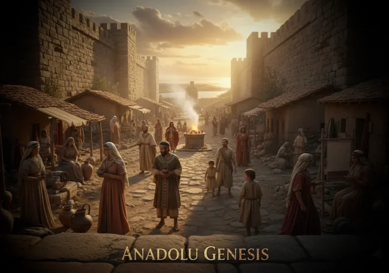 Troya Antik Kenti’nde Tunç Çağı günlük yaşamını ve ticaret atmosferini gösteren sinematik tarihsel canlandırma.