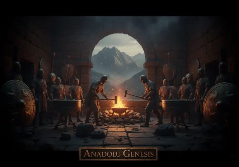 Urartu uygarlığının Doğu Anadolu’daki bronz işçiliğini ve metal sanatını gösteren tarihsel canlandırma sahnesi.