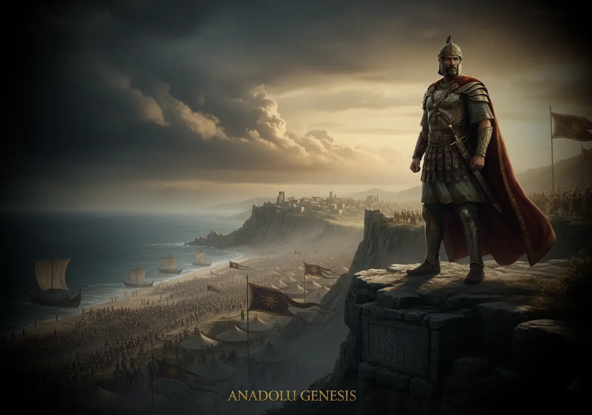 VI. Mithridates’in Pontus ordularıyla Roma’ya karşı Karadeniz kıyısında hazırlandığını gösteren sinematik tarihsel sahne.