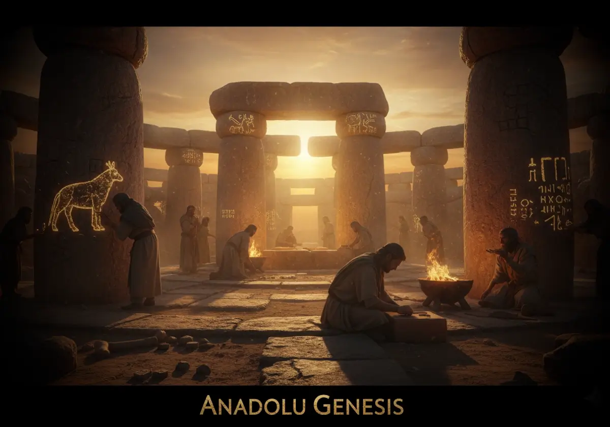Göbeklitepe ve Mezopotamya’dan ilham alan sahnede proto-yazı sembolleri ve antik Anadolu’da yazının doğuşu tasvir ediliyor.