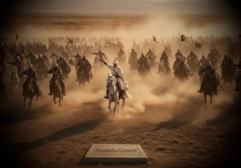 1071 Malazgirt Savaşı'nda Selçuklu ve Bizans ordularının karşılaşmasını, Sultan Alparslan'ın komutasını ve Anadolu'nun dönüşümünü yansıtan tarihî sahne.