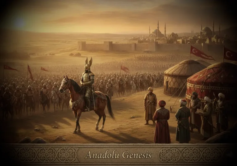 Büyük Selçuklu ordusunun İslam dünyasında yükselişini ve Anadolu'ya ilerleyişini betimleyen tarihsel, SEO uyumlu gerçekçi sahne.