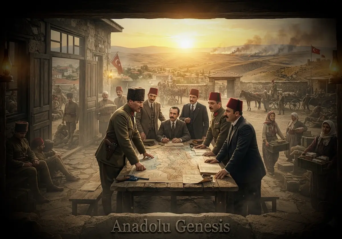 1919-1923 Milli Mücadele dönemini, Ankara'daki karar merkezini ve Anadolu'daki toplumsal direnişi betimleyen tarihsel sahne.