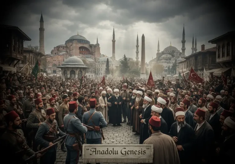 1909 İstanbul'unda gerçekleşen 31 Mart Vakası sırasında Sultanahmet Meydanı'nda toplanan askerler ve kalabalıklar.