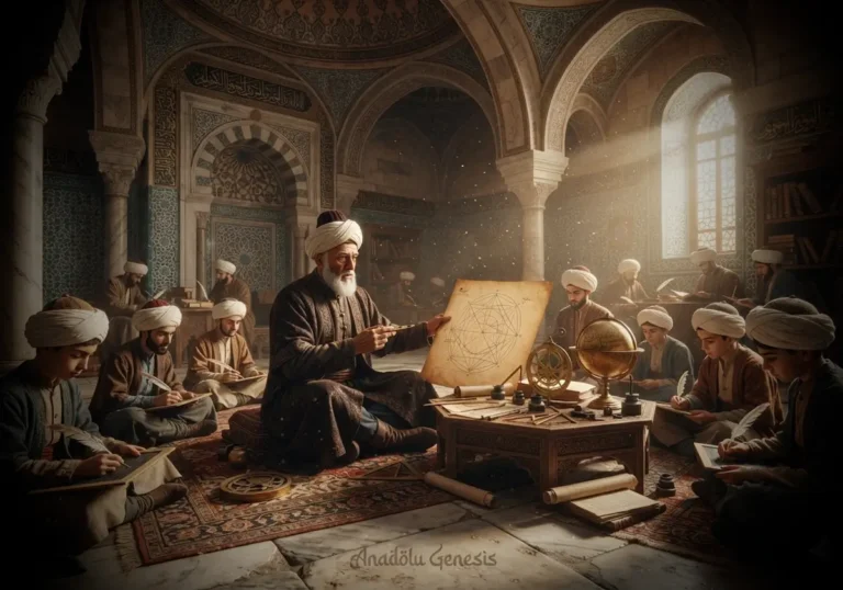 Fatih Sultan Mehmed döneminde İstanbul'da medresede ders veren Ali Kuşçu'yu ve Osmanlı'da astronomi ile matematik eğitimini betimleyen tarihî sahne.