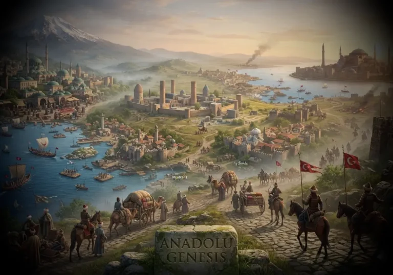 1300–1453 Anadolu Beylikler Dönemi'nde Osmanlı'nın yükselişi, Anadolu beylikleri, Rumeli'ye geçiş ve İstanbul öncesi siyasi dönüşümü gösteren tarihî sahne.