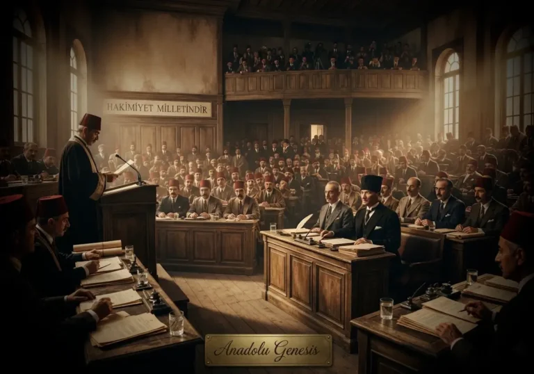 3 Mart 1924'te TBMM'de halifeliğin kaldırılmasının görüşüldüğü tarihi oturumu ve Cumhuriyet reformlarının atmosferini yansıtan sahne.