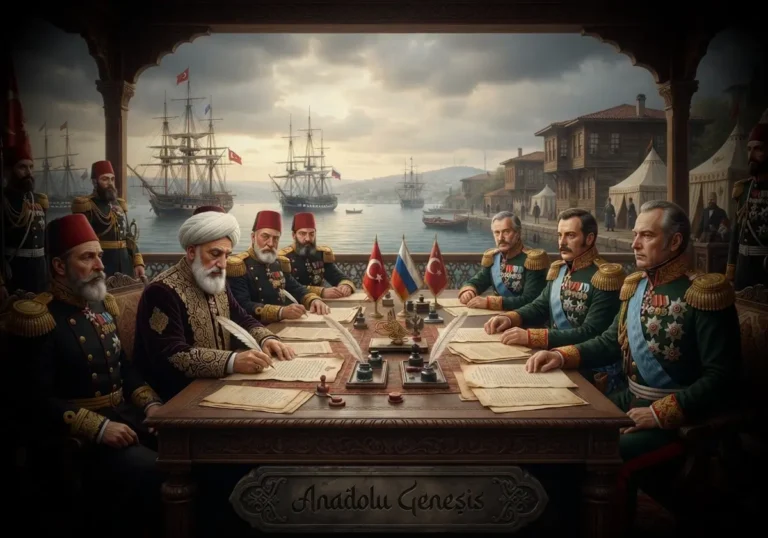 1833 Hünkar İskelesi Antlaşması sırasında Osmanlı ve Rus temsilcilerinin Boğaz kıyısında gerçekleştirdiği tarihî diplomatik görüşmeyi gösteren canlandırma.