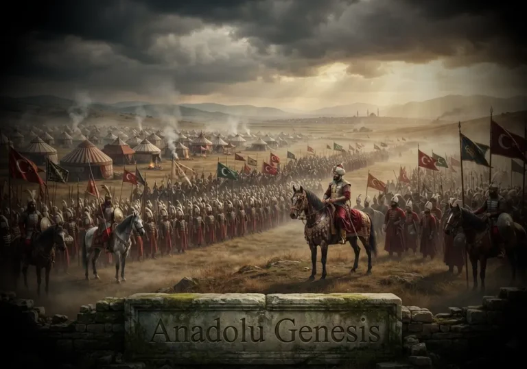 II. Murad'ın Osmanlı ordusunu II. Kosova öncesinde denetlediği tarihî sahneyi gösteren gerçekçi görsel tasviri.