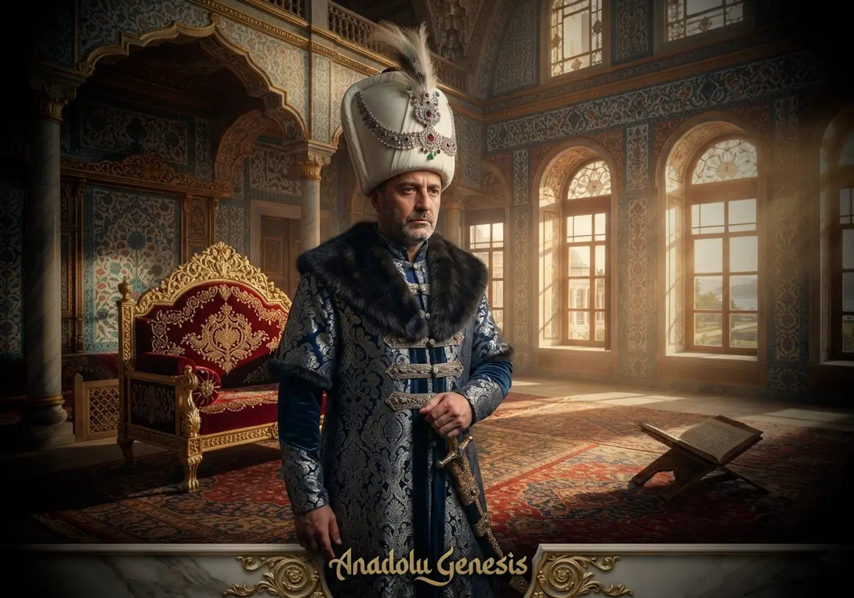 III. Osman'ın Topkapı Sarayı'ndaki tarihî tasviri, XVIII. yüzyıl Osmanlı mimarisi ve padişahın kısa saltanat dönemini yansıtan sahne.