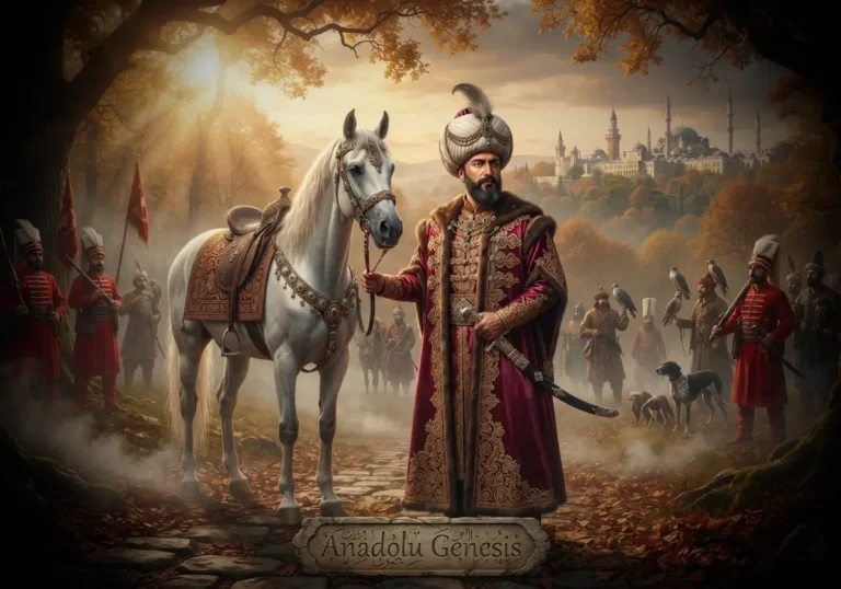 IV. Mehmed'in Edirne yakınlarında av sırasında tasvir edildiği, Osmanlı saray atmosferini ve 17. yüzyıl tarihî dokusunu yansıtan gerçekçi sahne.