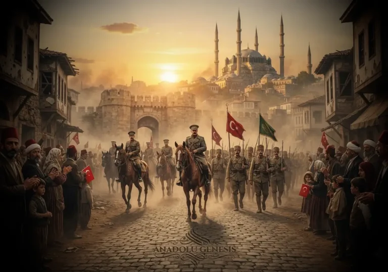 1913 İstanbul Antlaşması sonrasında Edirne'nin Osmanlı yönetimine dönüşünü ve Selimiye Camii çevresindeki tarihî atmosferi betimleyen sahne.