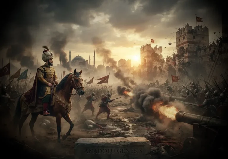 1453 İstanbul Kuşatması sırasında Osmanlı ordusunun Theodosius Surları önündeki son taarruzunu gösteren tarihî sahne.