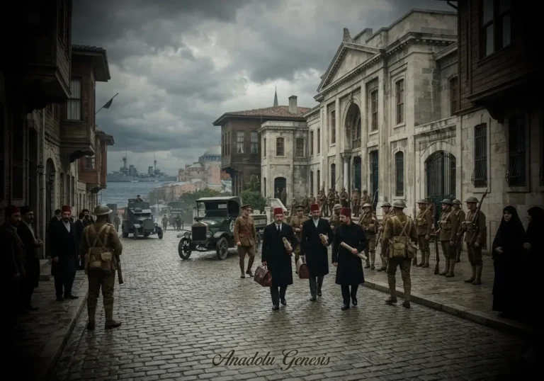 İstanbul'un 1920 yılında İtilaf Devletleri tarafından işgal edildiği dönemi ve Osmanlı yönetiminin sona eriş sürecini gösteren tarihî sahne.