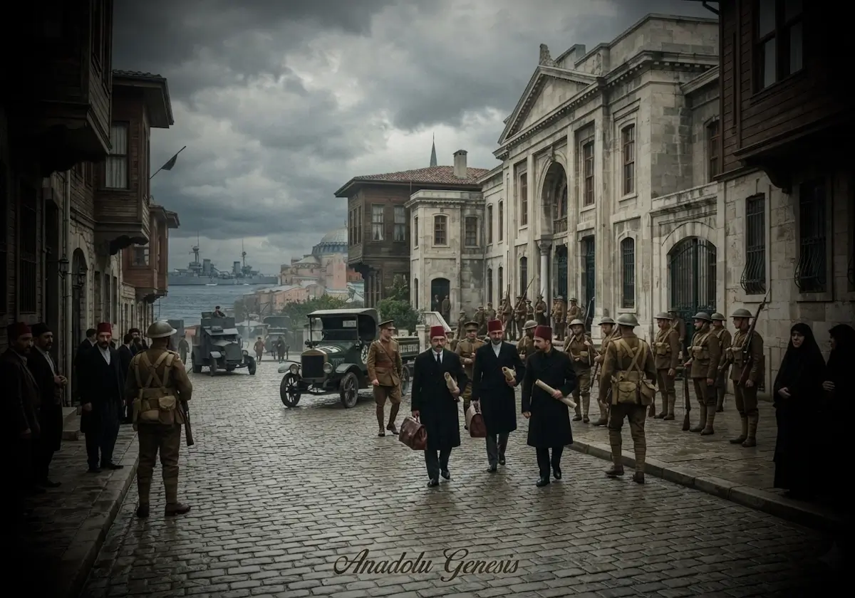 İstanbul'un 1920 yılında İtilaf Devletleri tarafından işgal edildiği dönemi ve Osmanlı yönetiminin sona eriş sürecini gösteren tarihî sahne.