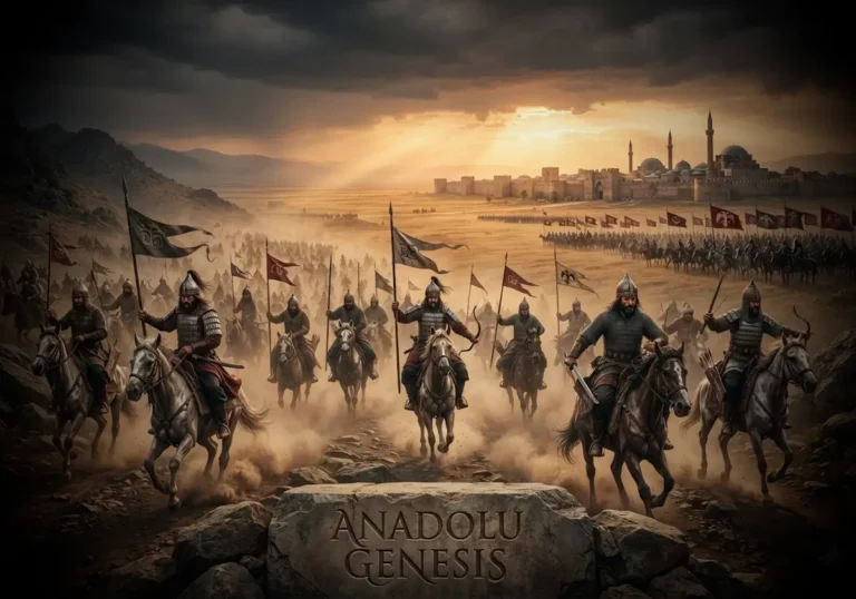 Karamanoğulları ile Anadolu Selçuklu ordularının 13. yüzyılda Konya yakınlarında gerçekleştirdiği tarihî güç mücadelesini betimleyen sahne.