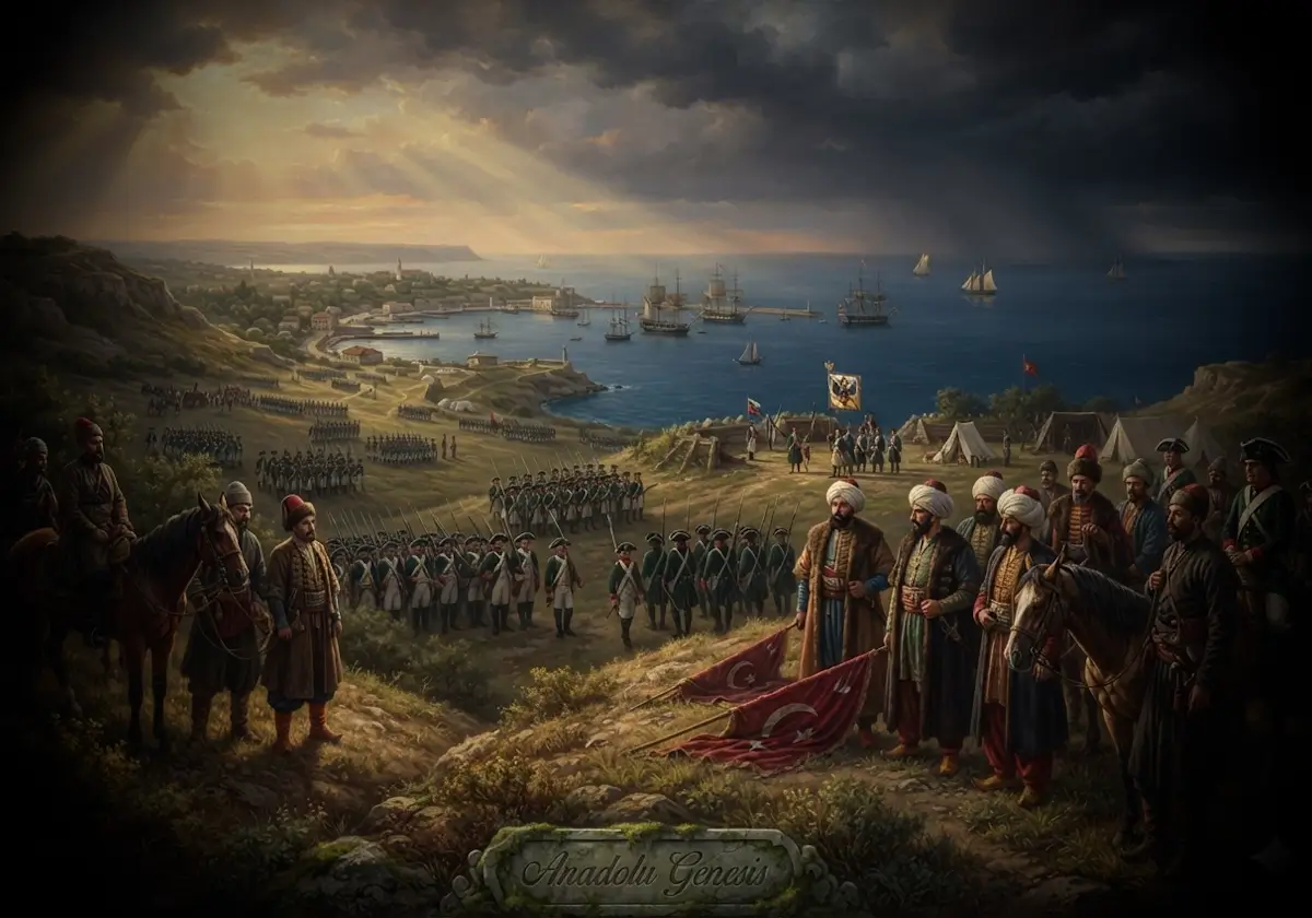 1783 yılında Kırım'ın Rusya tarafından ilhakını ve Osmanlı'nın Karadeniz'deki güç kaybını tasvir eden tarihî atmosferde gerçekçi sahne.