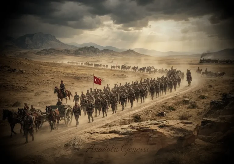 1921 Kütahya-Eskişehir Savaşları sırasında Türk ordusunun Sakarya hattına düzenli geri çekilişini gösteren tarihî sahne.