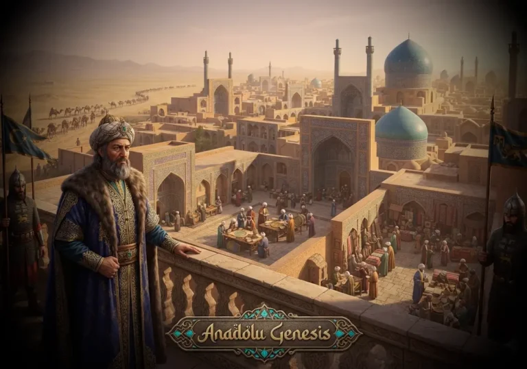 Sultan I. Melikşah döneminde Büyük Selçuklu Devleti'nin altın çağını ve İsfahan'ın tarihî ihtişamını gösteren görsel.