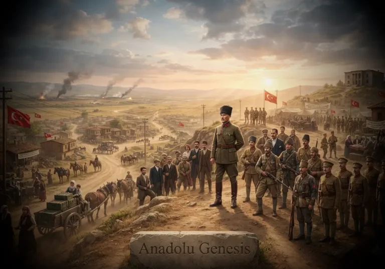 1919-1923 Milli Mücadele döneminde Mustafa Kemal Atatürk, TBMM ve Anadolu direnişini betimleyen tarihî ve sinematik kompozisyon.