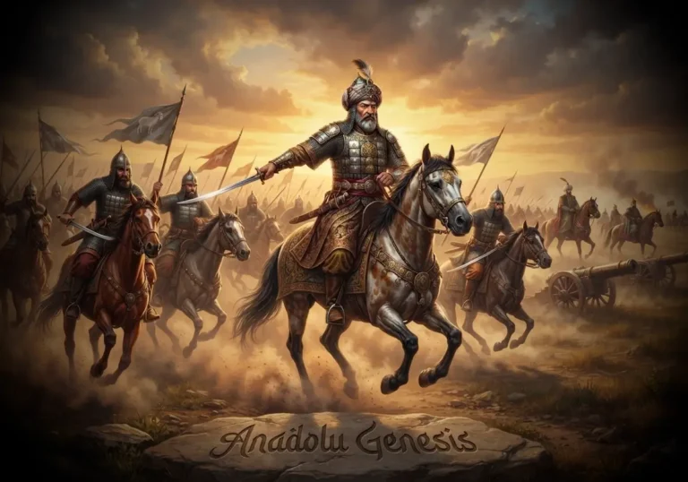 1473 Otlukbeli Savaşı'nda Fatih Sultan Mehmed komutasındaki Osmanlı ordusu ile Uzun Hasan'ın Akkoyunlu kuvvetlerinin karşılaşmasını gösteren tarihî tasvir.