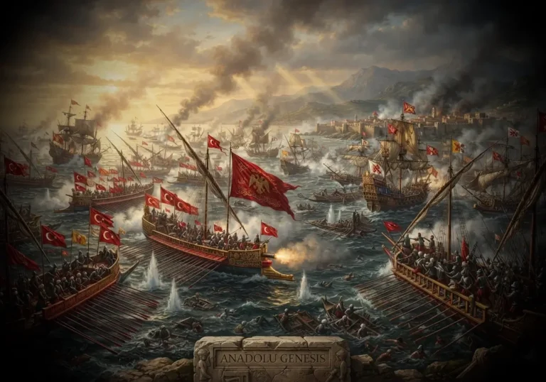 1538 Preveze Deniz Zaferi'nde Barbaros Hayreddin Paşa komutasındaki Osmanlı donanmasının Akdeniz'deki tarihî mücadelesini betimleyen sahne.