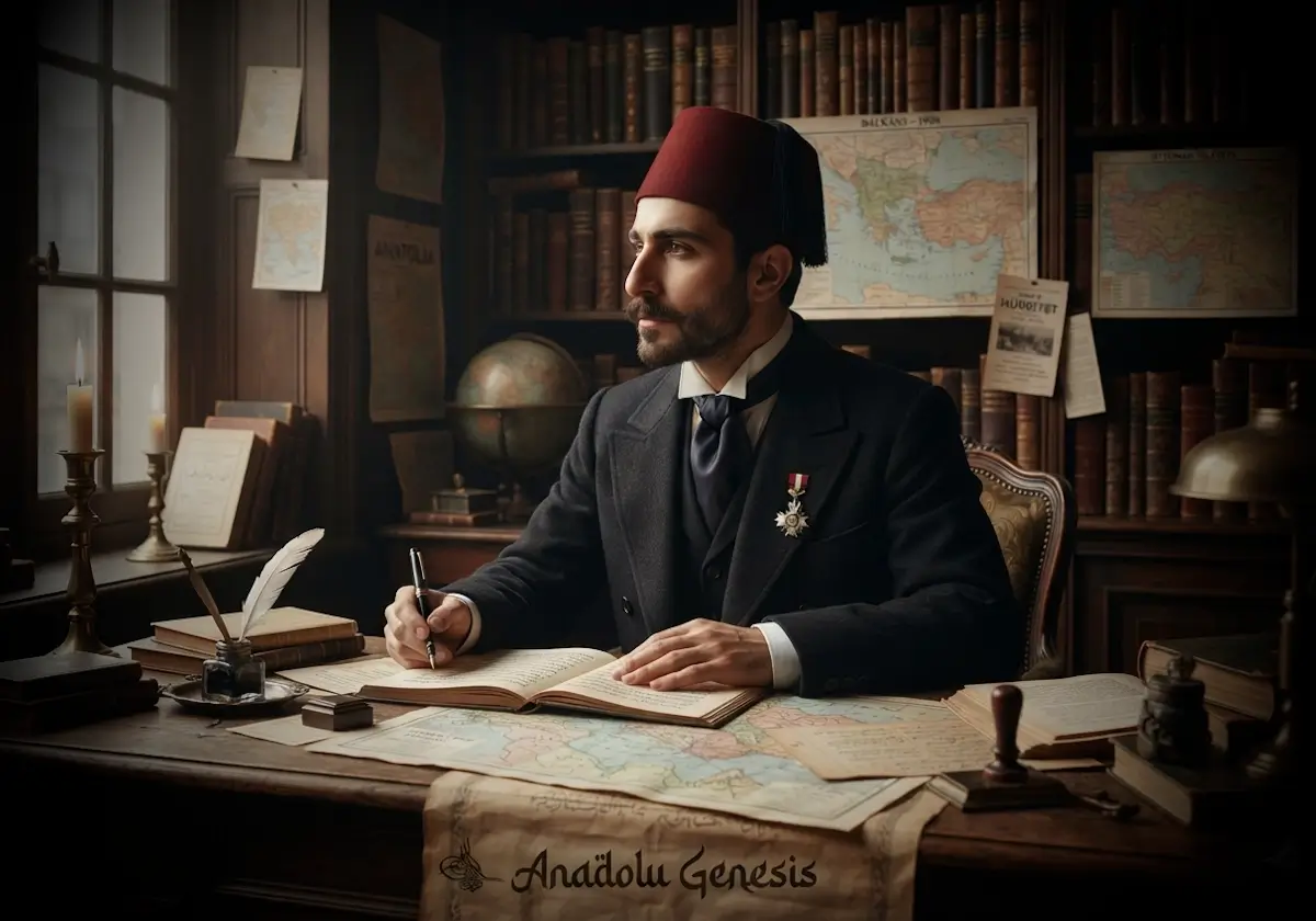 Osmanlı şehzadesi Sabahaddin'in Avrupa'daki düşünce hayatını ve liberal fikirlerini yansıtan tarihsel atmosferde hazırlanmış gerçekçi görsel.