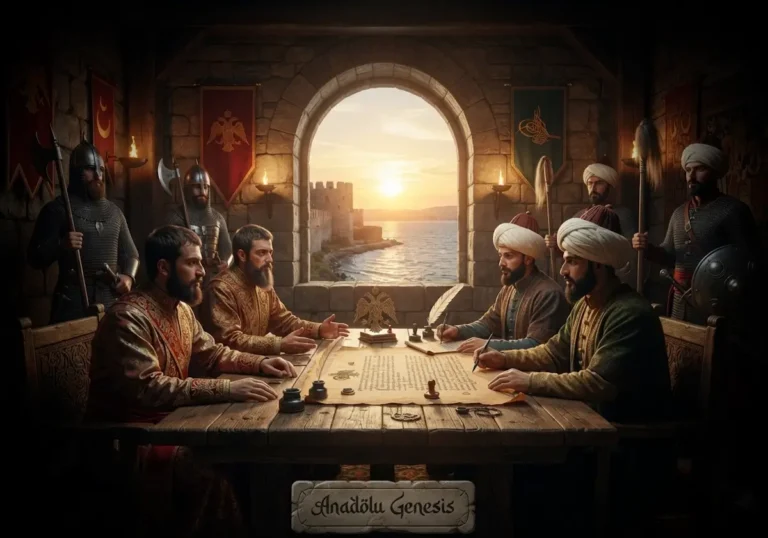 1411 Selymbria Antlaşması sırasında Bizans elçileri ile Mehmed Çelebi temsilcilerinin Silivri’deki diplomatik görüşmesi.