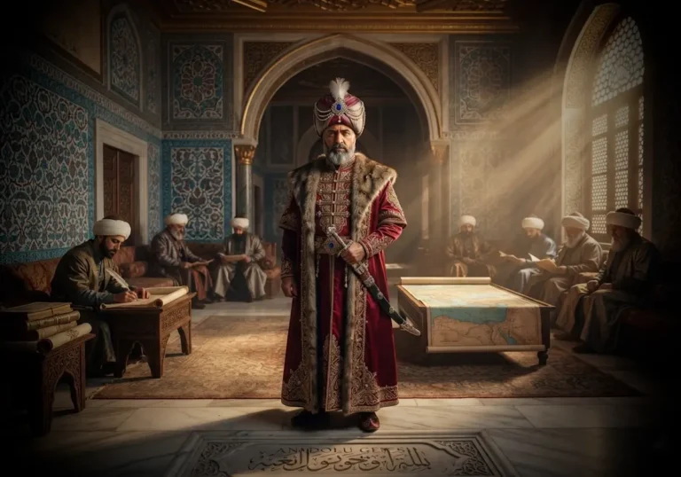 II. Bayezid döneminde beş kez sadrazamlık yapan Sinan Paşa'nın Topkapı Sarayı Divan-ı Hümayun ortamındaki tarihî tasviri.