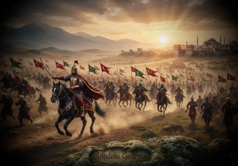 Yıldırım Bayezid'in Osmanlı ordusuna önderlik ettiği, Anadolu'daki hızlı fetih dönemini tarihsel atmosferle betimleyen sahne.