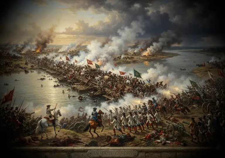 1697 Zenta Savaşı'nda Tisa Nehri üzerindeki Osmanlı ordusuna yönelik Habsburg saldırısını gösteren tarihî savaş sahnesi.