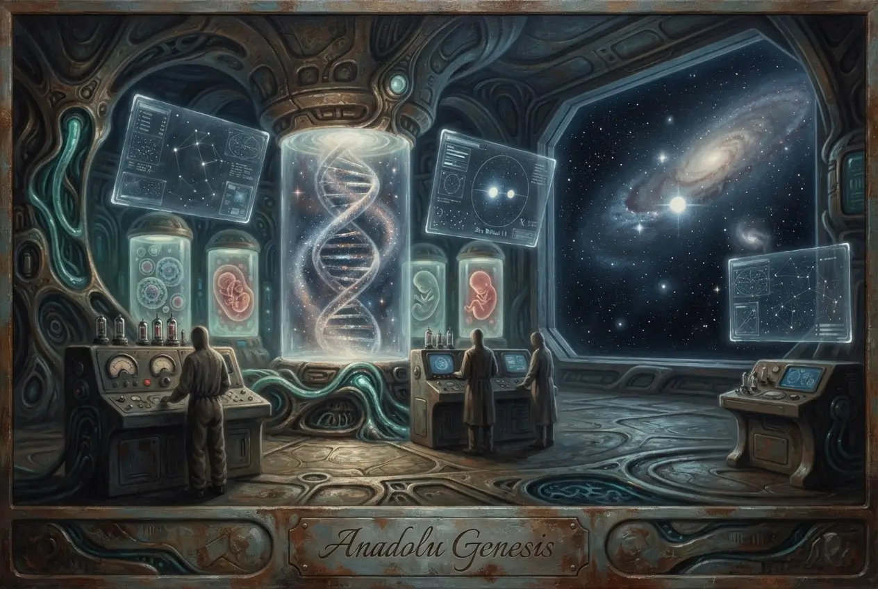 Zeta Reticuli bağlantılı uzaylı hibritleştirme iddialarını ve DNA enjeksiyonu teorilerini anlatan sinematik laboratuvar sahnesi